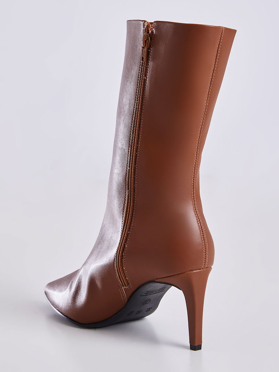 Bota de Couro Cano Medio Bico Fino Marrom Vinho 4