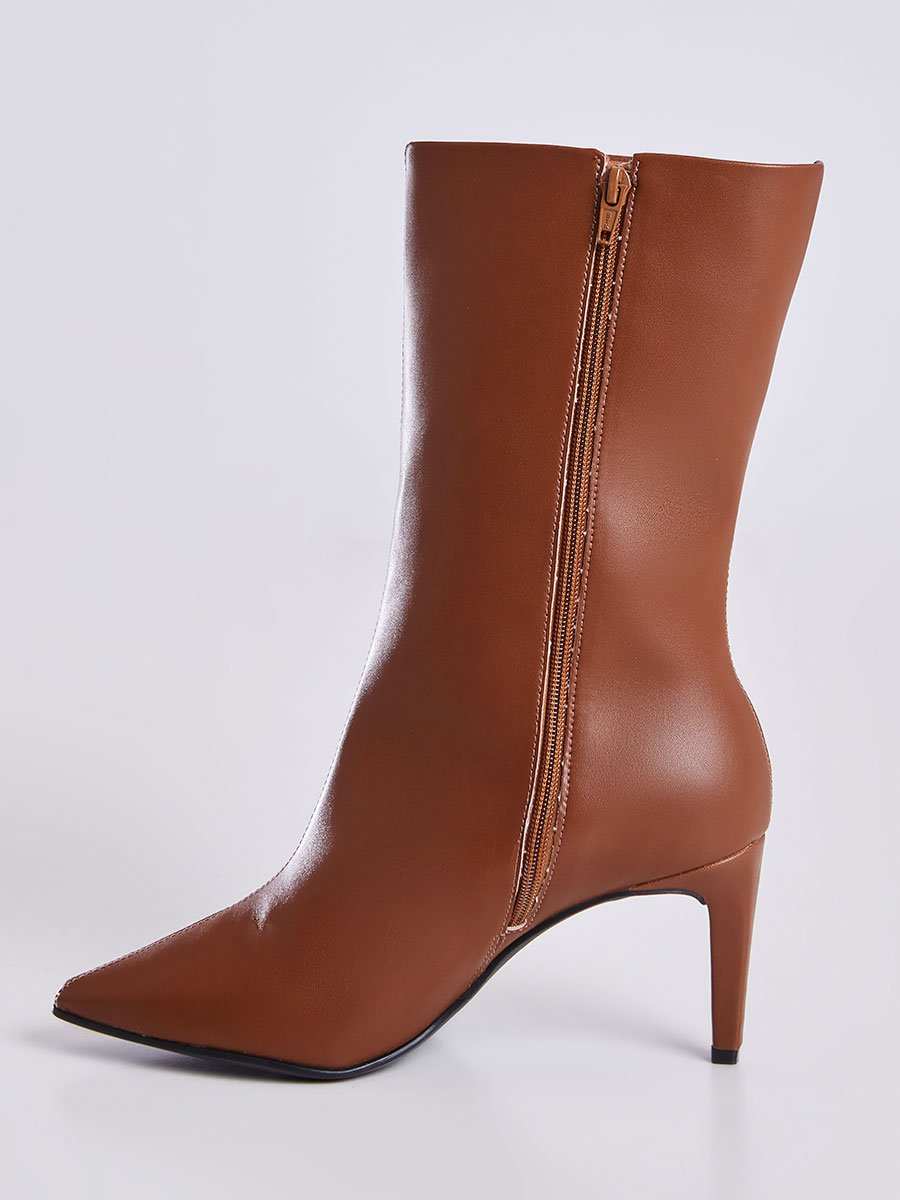 Bota de Couro Cano Medio Bico Fino Marrom Vinho 5