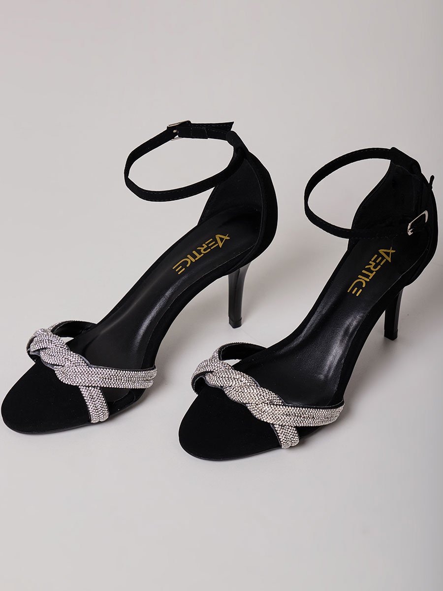 Sandália Pedras Cristais Preto Preto 2