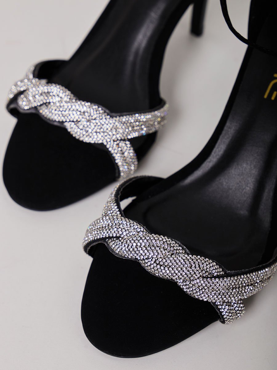 Sandália Pedras Cristais Preto Preto 3