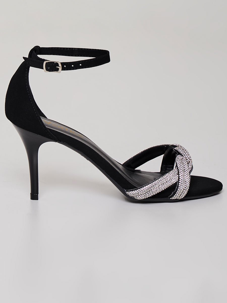 Sandália Pedras Cristais Preto Preto 5