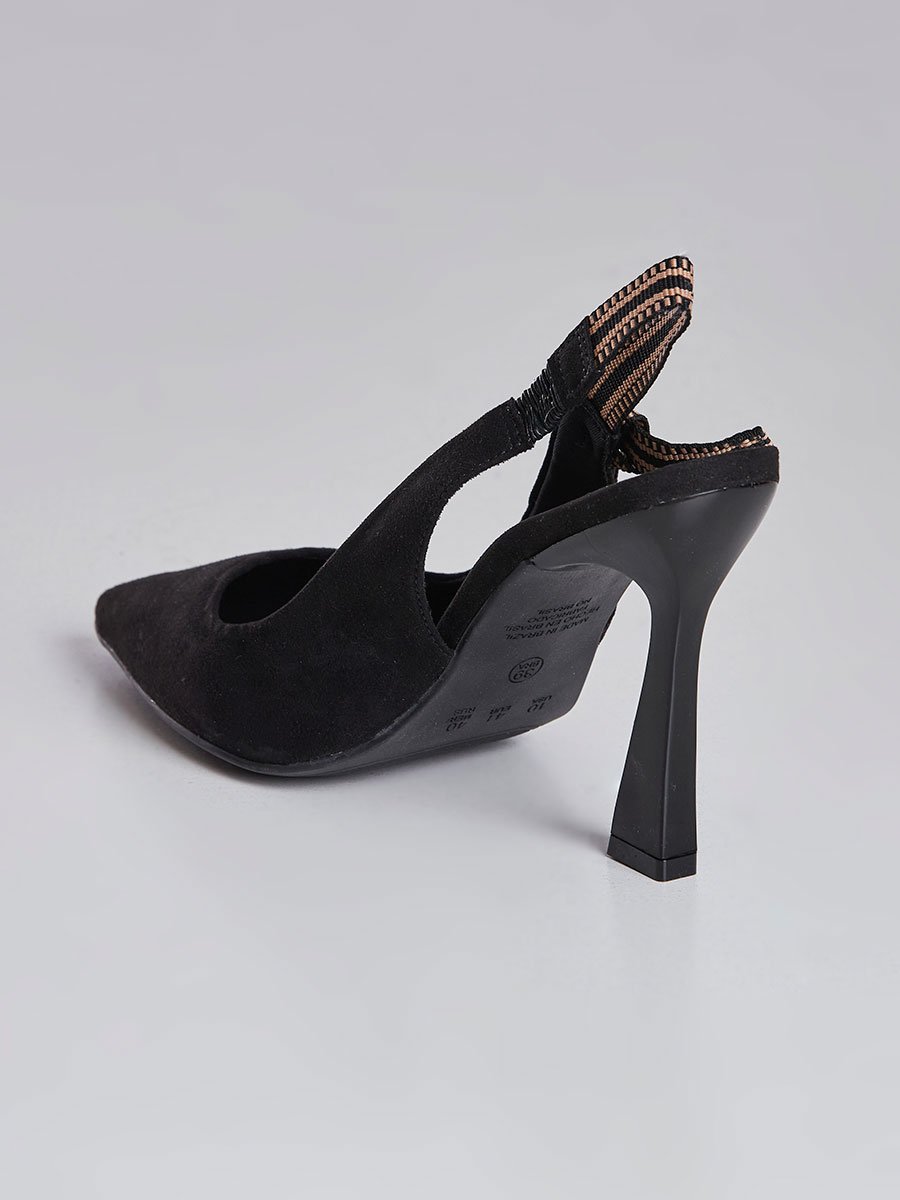 Scarpin Slingback com Tira Listrada Preto Preto 4