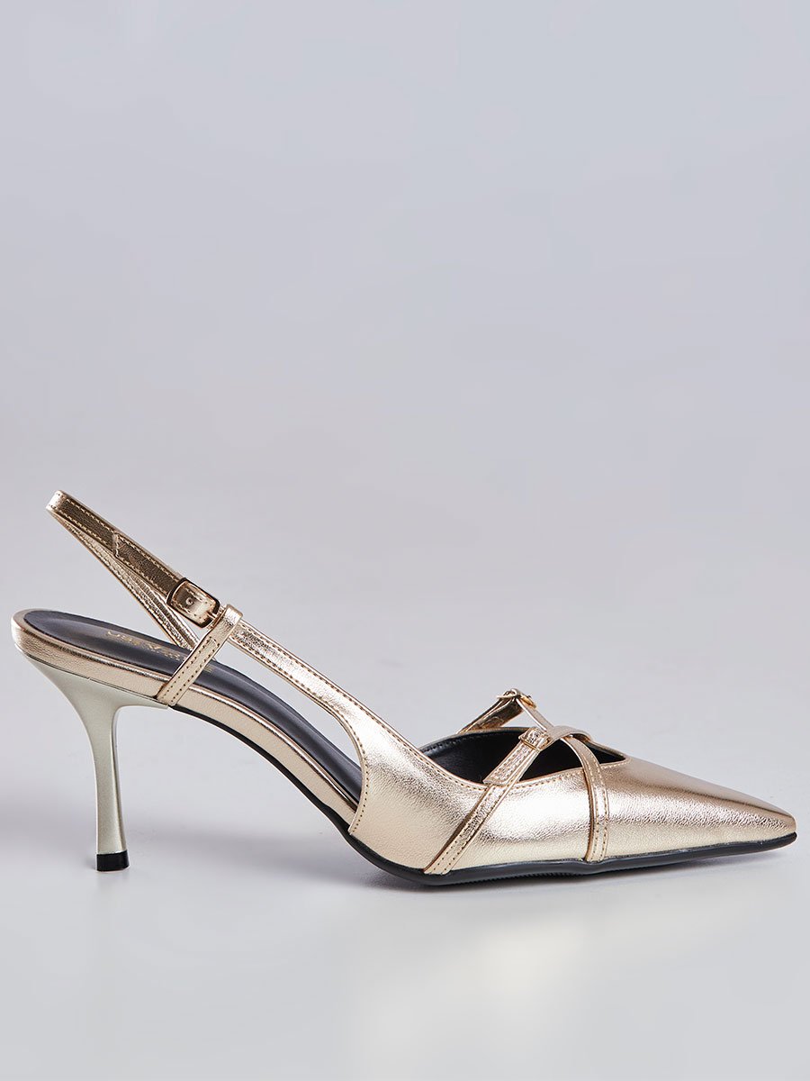 Scarpin Slingback Bico Fino e Salto Alto Dourado Dourado 2