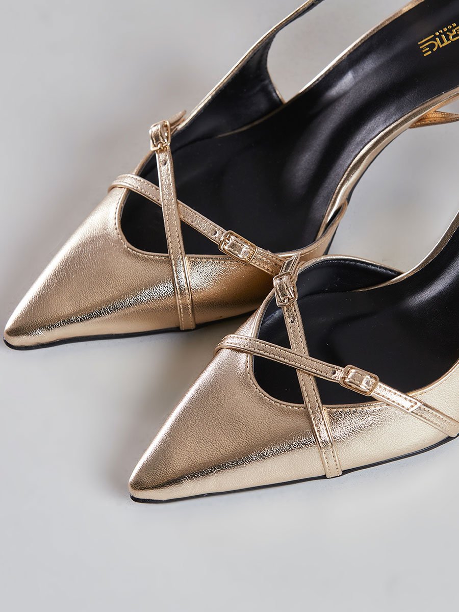 Scarpin Slingback Bico Fino e Salto Alto Dourado Dourado 3