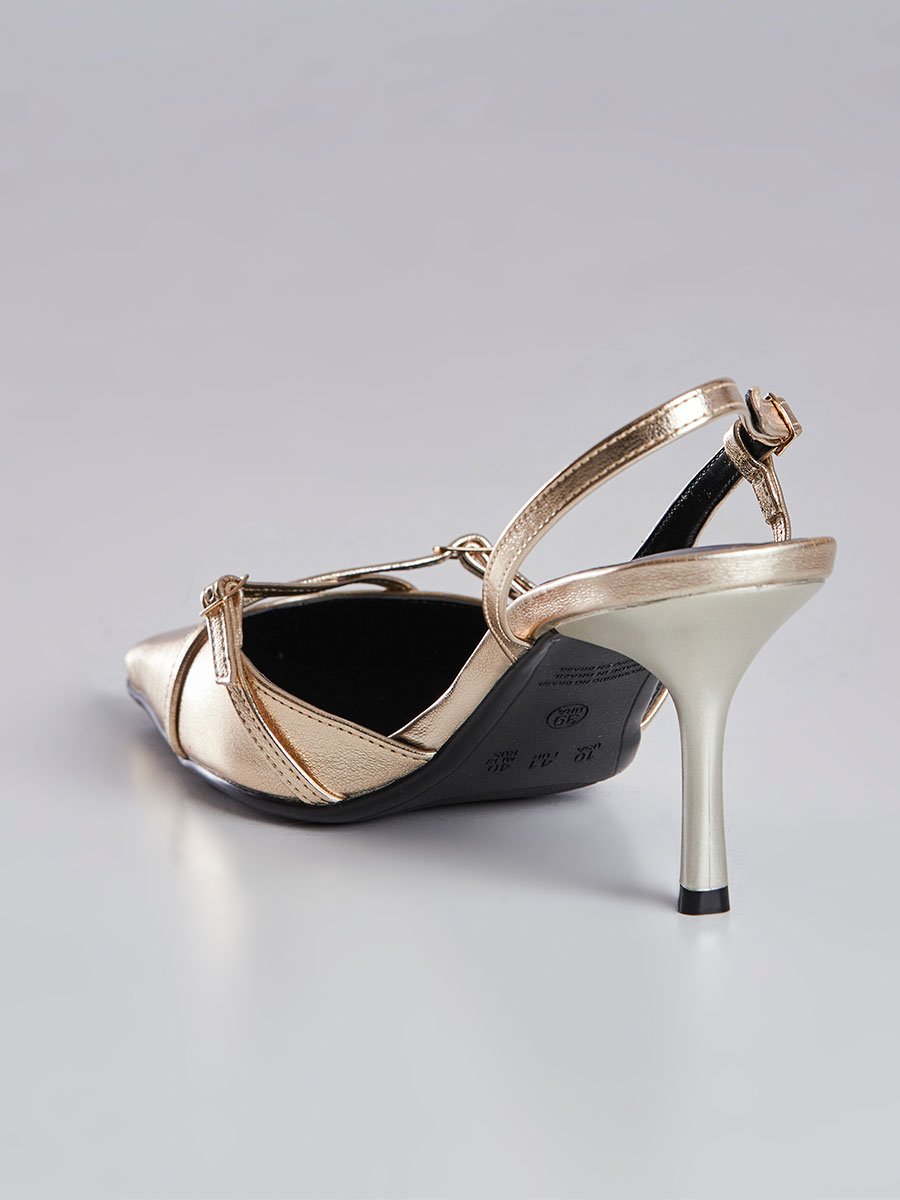 Scarpin Slingback Bico Fino e Salto Alto Dourado Dourado 4
