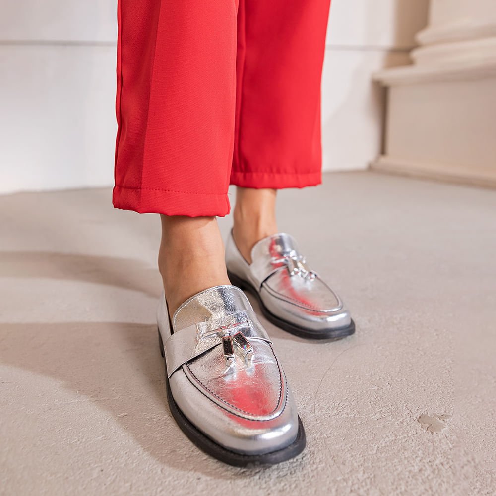 Mocassim Verniz com Ponteiras Metal Prata Prata 5