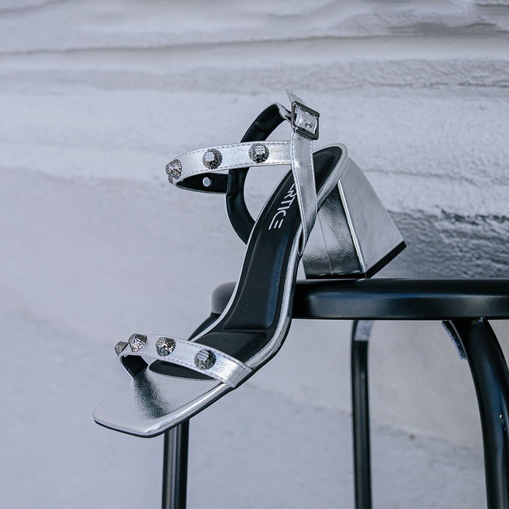 Sandalia Salto Alto Bloco Spike Prata Prata 4