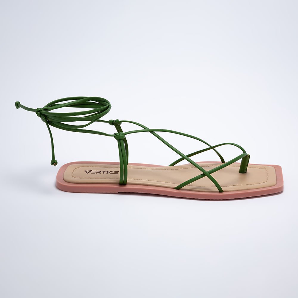 Sandalia Rasteira Tiras Finas Amarração- Verde Verde 3