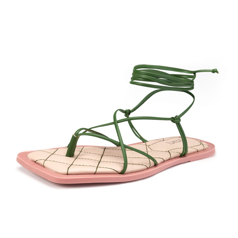 Sandalia Rasteira Tiras Finas Amarração- Verde Verde 10