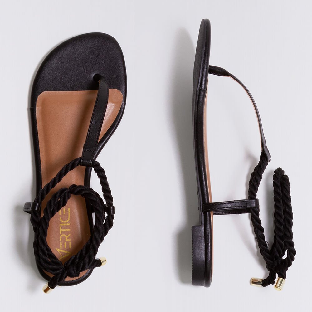 Sandalia Rasteira Corda -Preto Preto 4