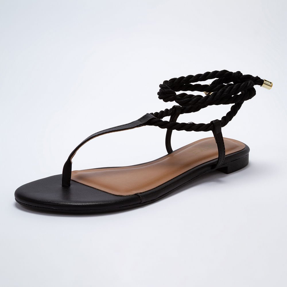 Sandalia Rasteira Corda -Preto Preto 5