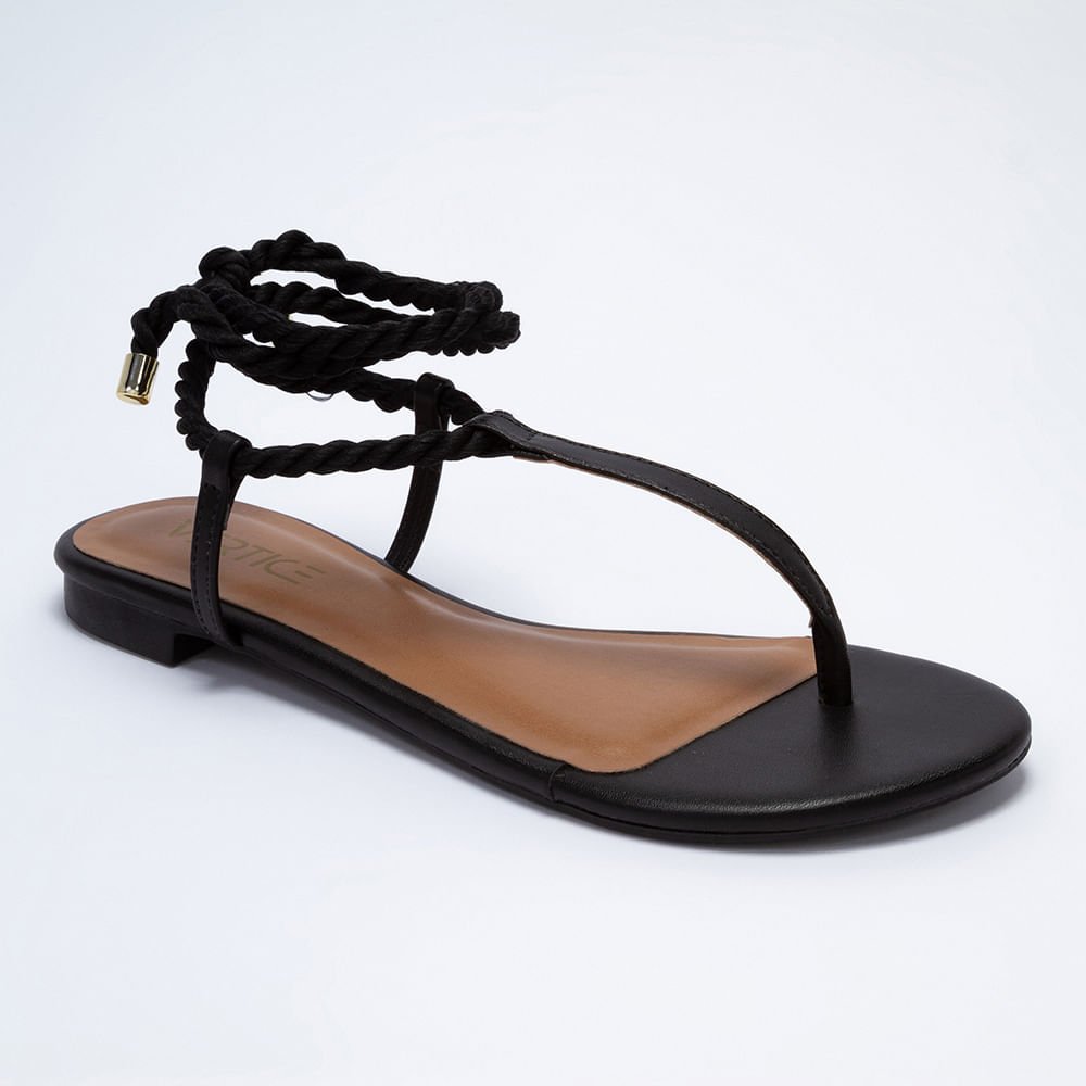 Sandalia Rasteira Corda -Preto Preto 1