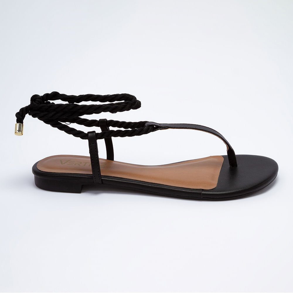 Sandalia Rasteira Corda -Preto Preto 3