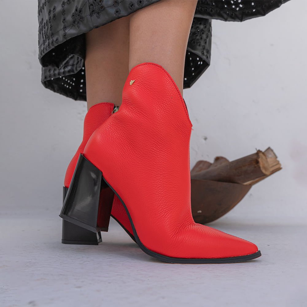 Bota Western Cano Curto Salto Bloco Coral Coral 2