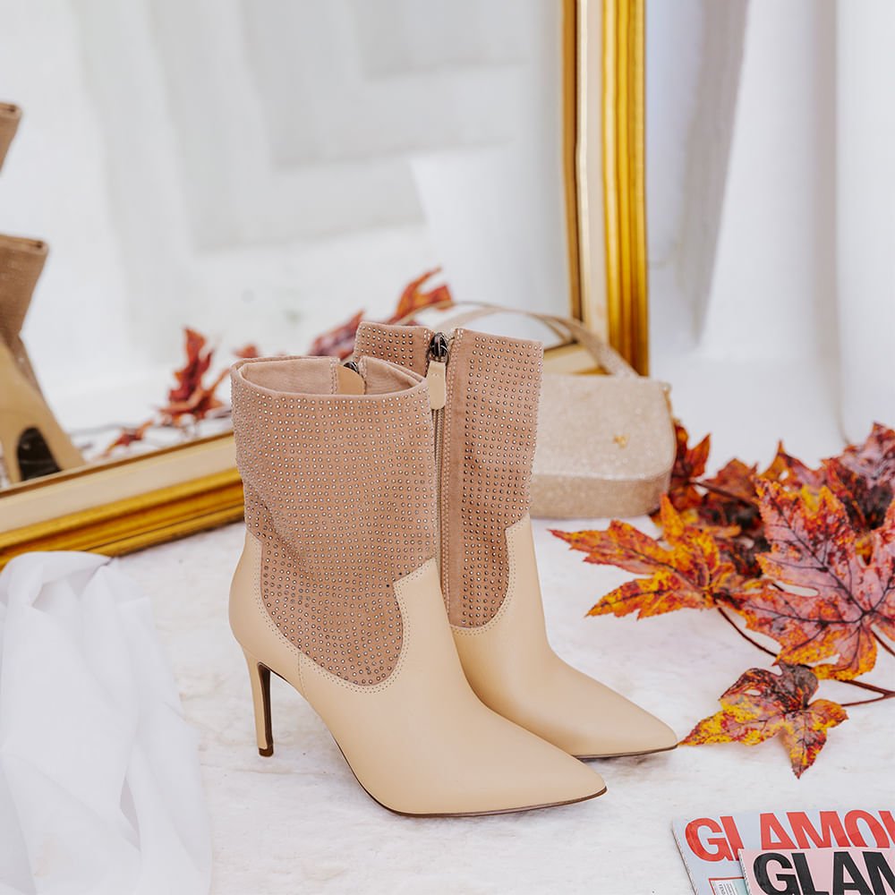 Bota Brilho Salto Fino Bico Fino Offwhite Off White 3
