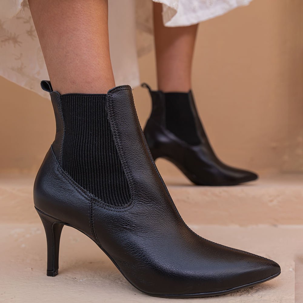 Bota Couro Bico Fino Elastico Preto Preto 3