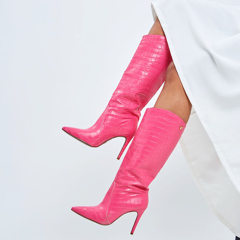 Cano Longo Botas Why Pink Salto Fino Bota Cano Alto Rosa Bota Cano
