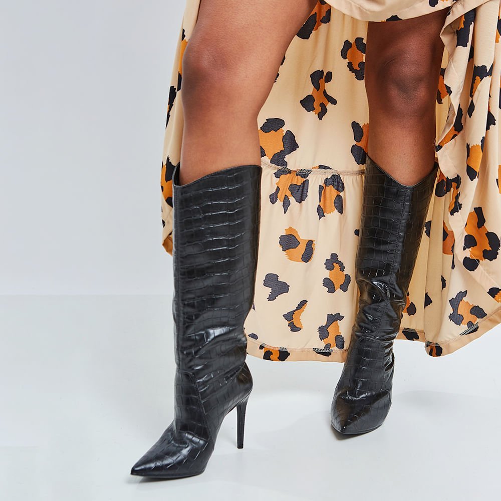 Bota Cano Longo Salto Fino  Preto Preto 2