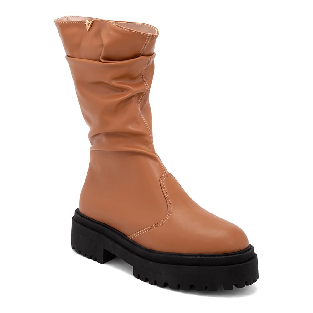 Bota Feminina Cano Longo Over Salto Tratorado Marrom Marrom 1