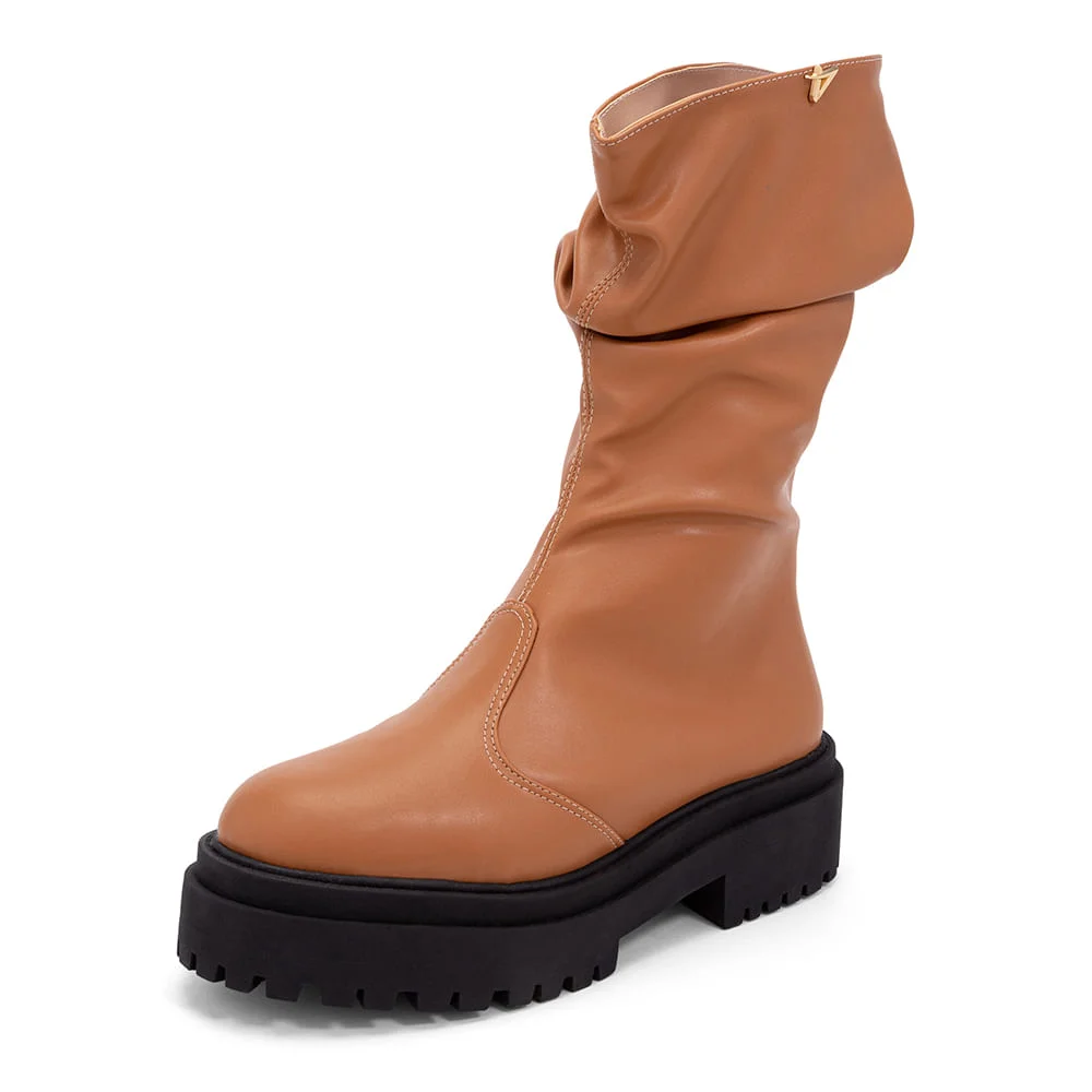 Bota Feminina Cano Longo Over Salto Tratorado Marrom Marrom 5