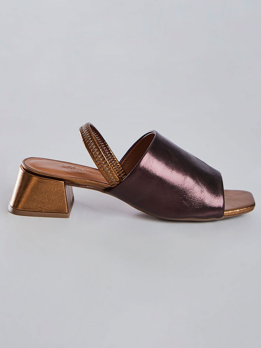 Sandália Feminina Salto Bloco Geométrico Bronze Caramelo 2