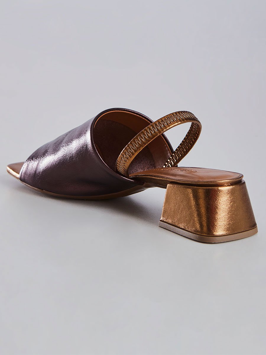 Sandália Feminina Salto Bloco Geométrico Bronze Caramelo 4
