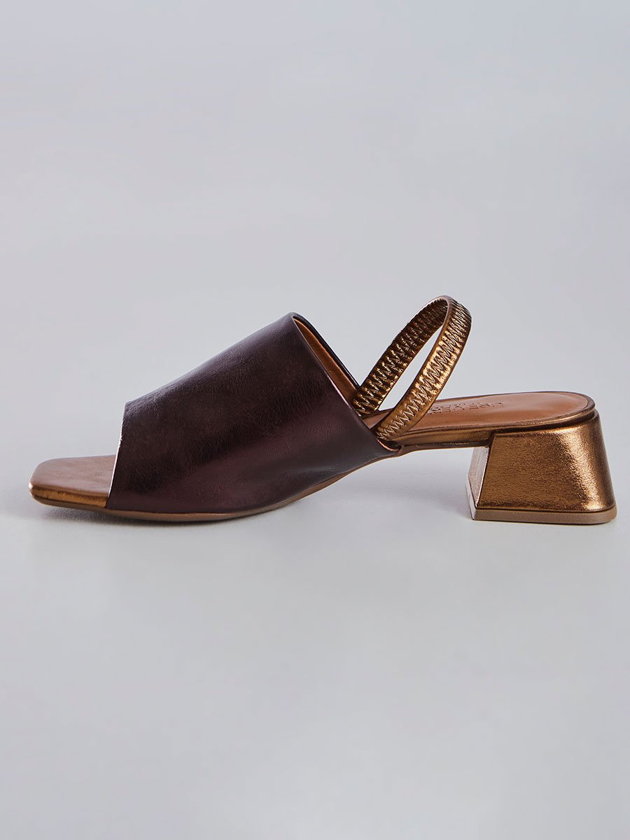 Sandália Feminina Salto Bloco Geométrico Bronze Caramelo 5