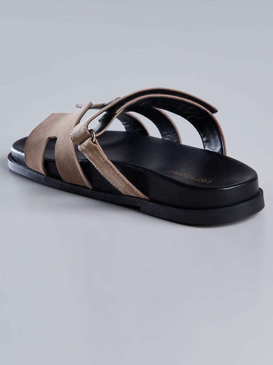 Sandália Slide Feminina com Tiras Largas Bege Marrom 4