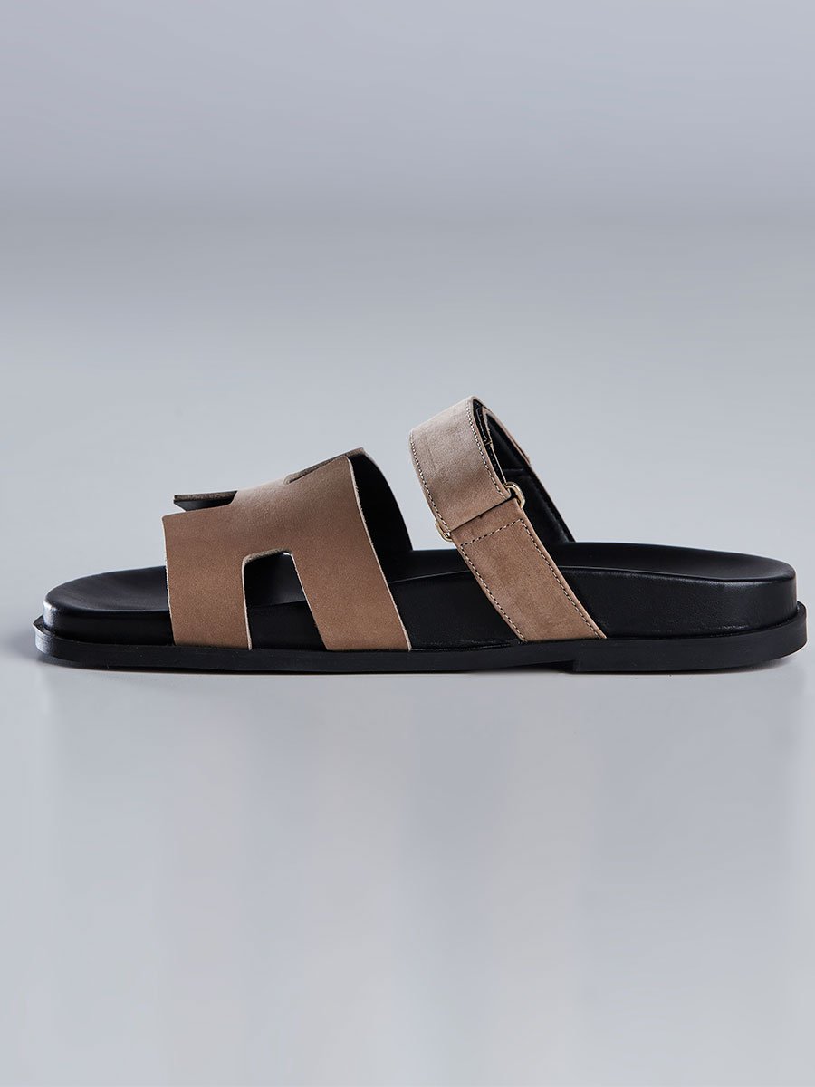Sandália Slide Feminina com Tiras Largas Bege Marrom 5