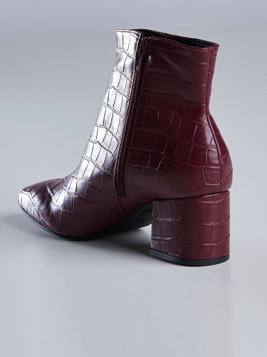 Bota Cano Curto Feminina Couro Croco Vinho Vinho 3