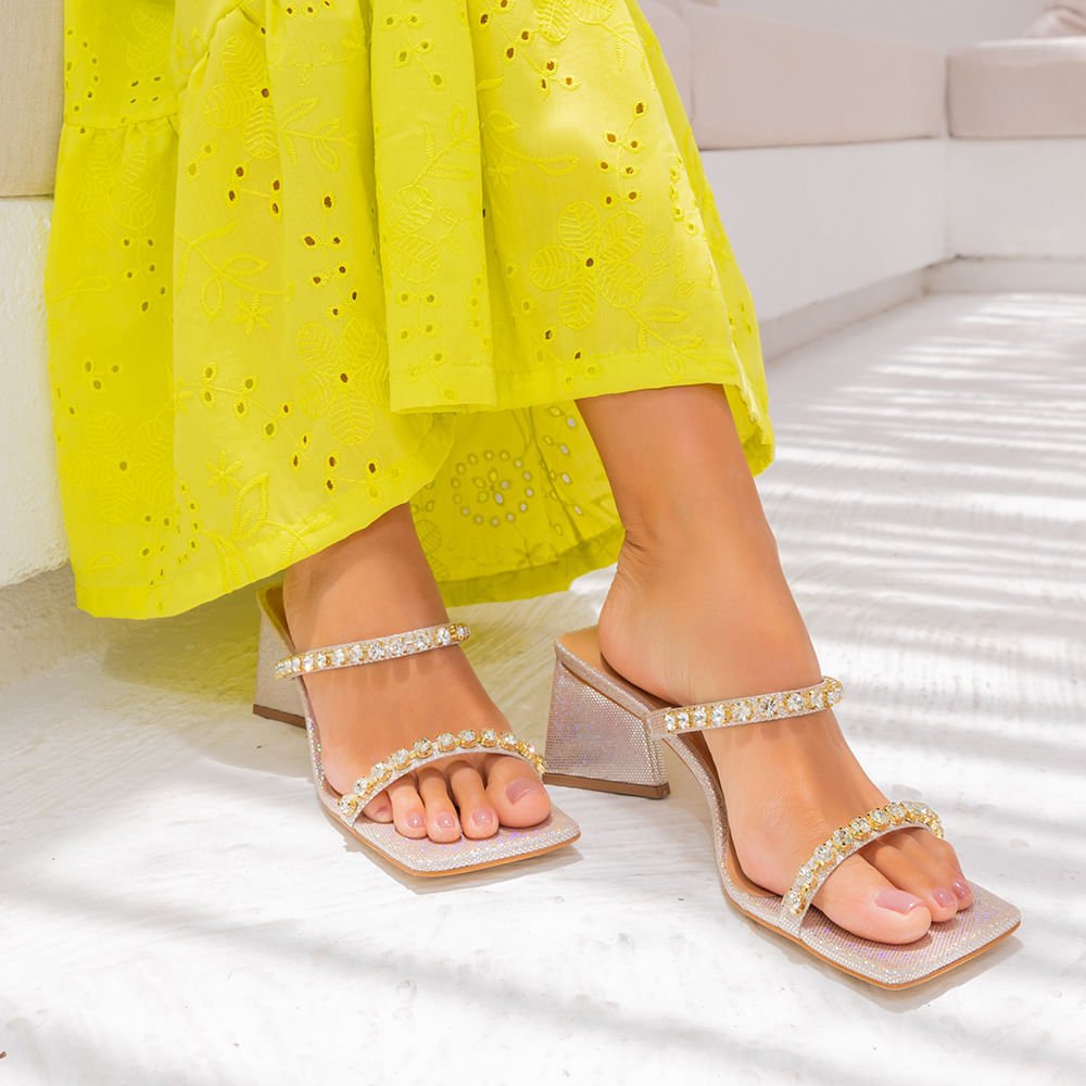 Sandália Mule Strass Bege Bege/Dourado 2