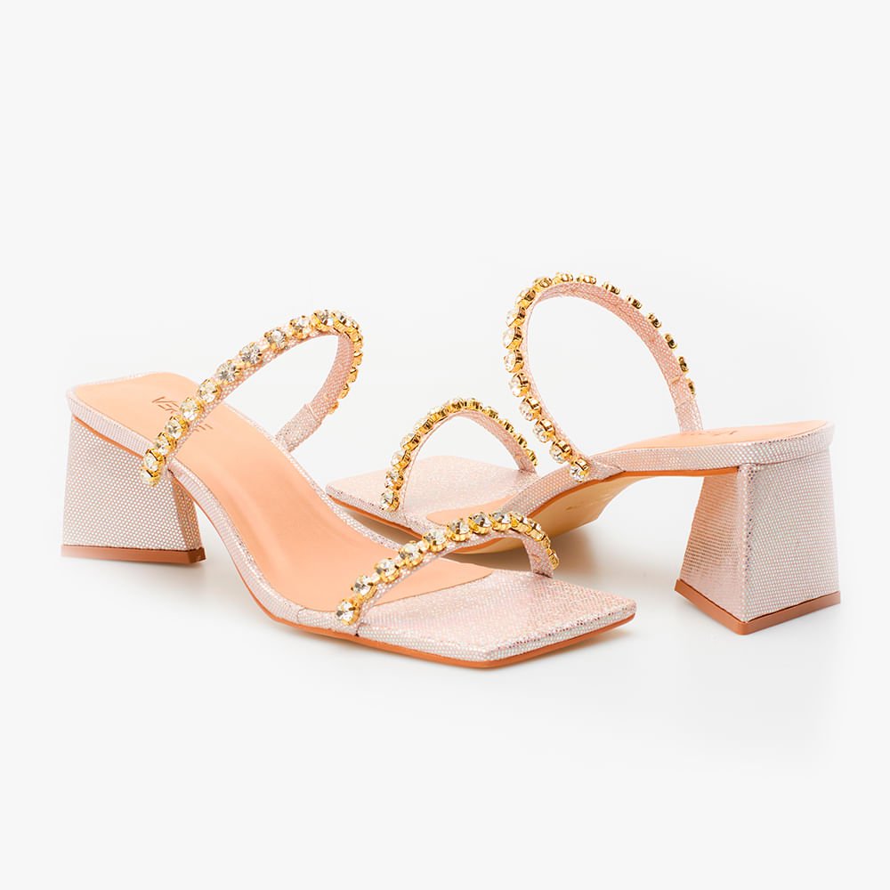 Sandália Mule Strass Bege Bege/Dourado 5