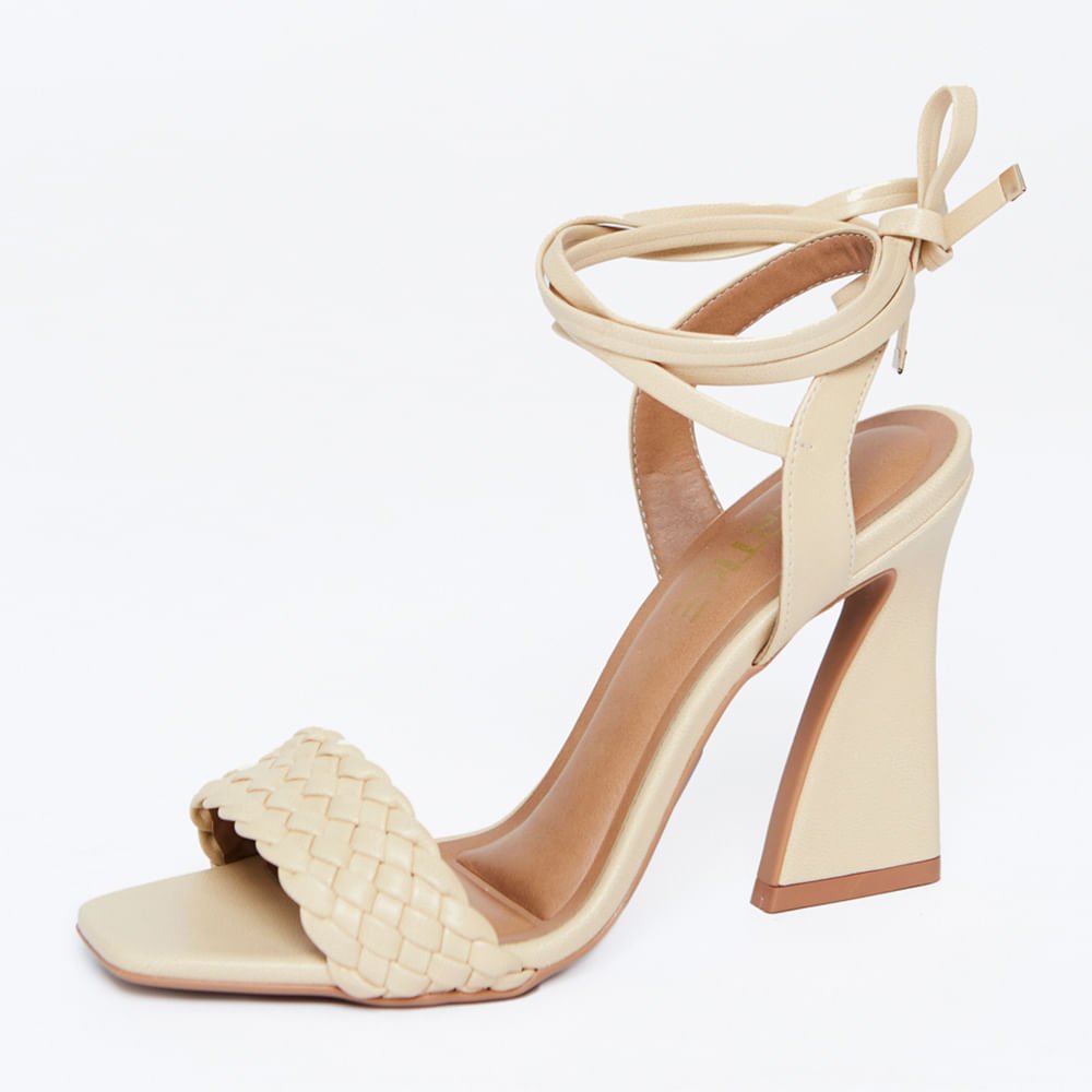 Sandália Salto Geométrico Amarração  Creme Creme 3