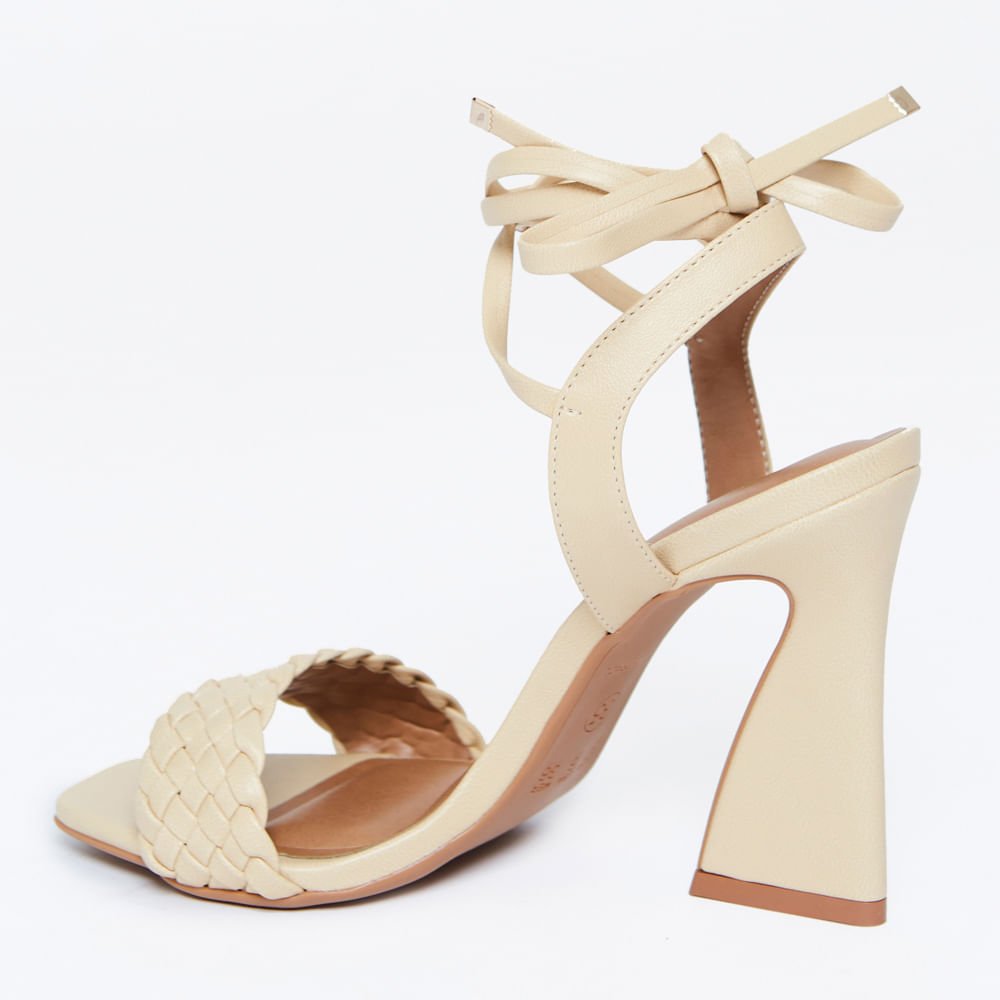 Sandália Salto Geométrico Amarração  Creme Creme 4