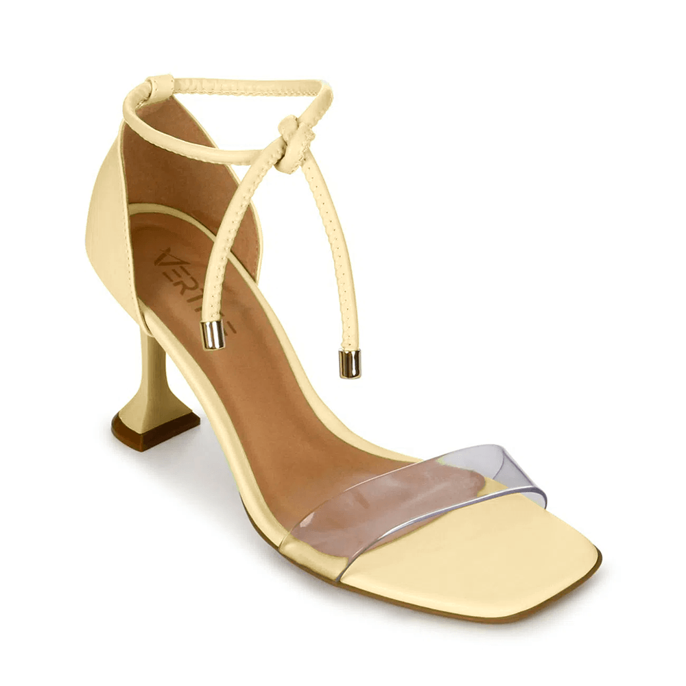 Sandália Feminina Salto Fino Flare Tira Transparente Porcelana Amarelo 1
