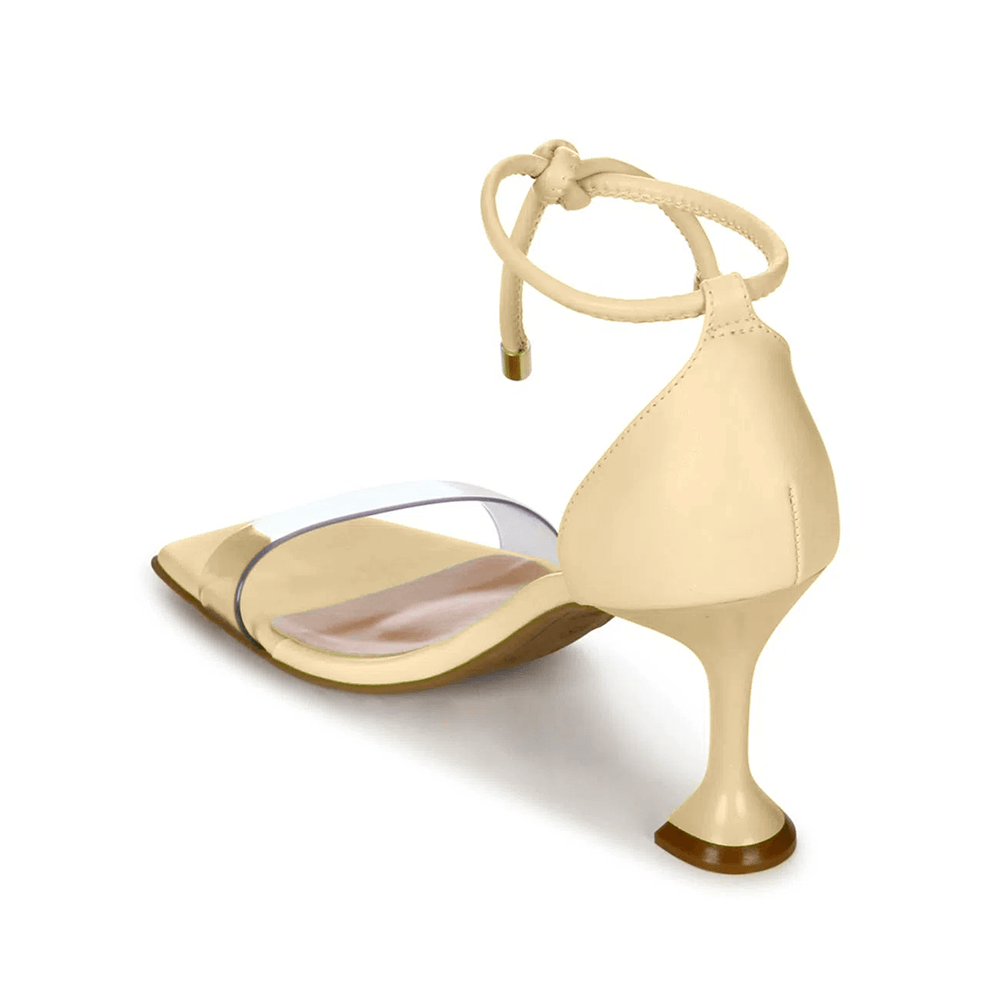 Sandália Feminina Salto Fino Flare Tira Transparente Porcelana Amarelo 3