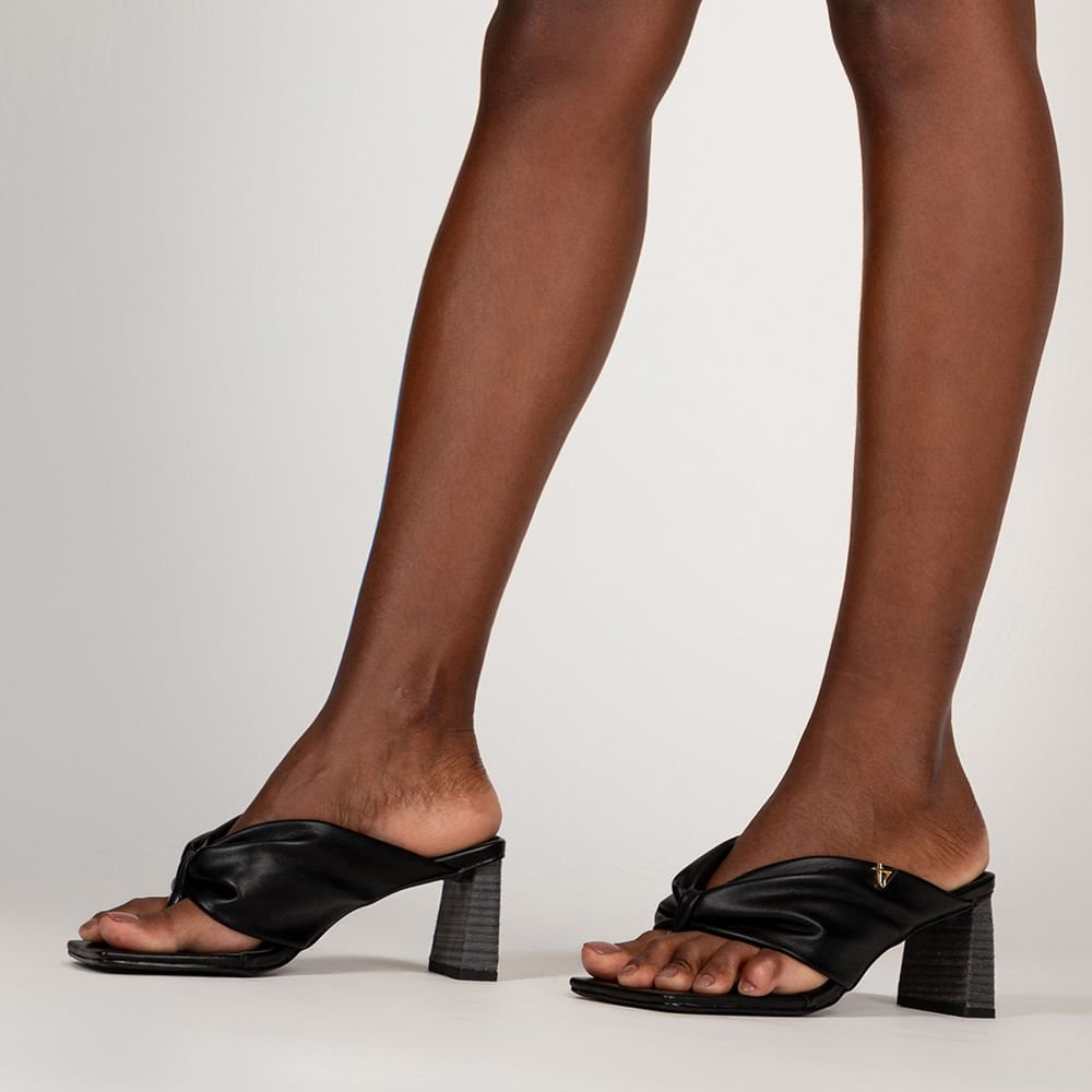 Tamanco Feminino Salto MéDio Square Preto Preto 2