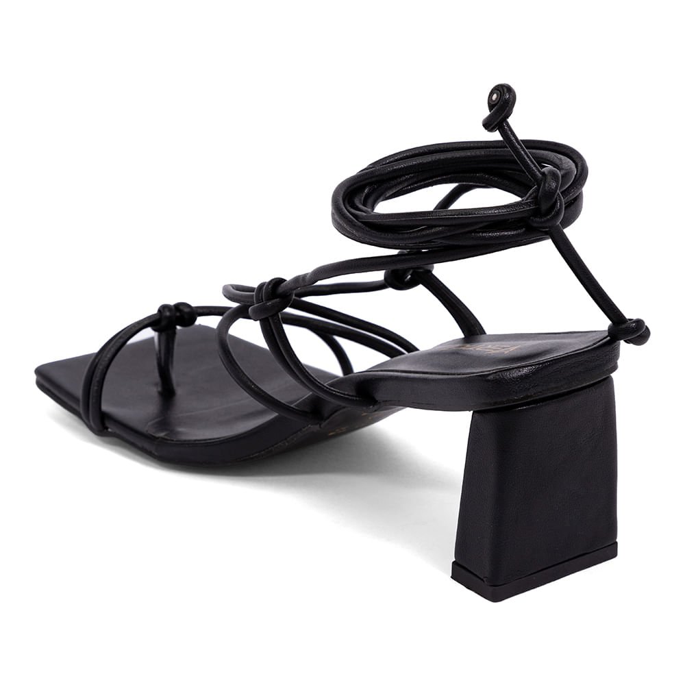 Sandália Salto Square com Amarração  Preto Preto 3