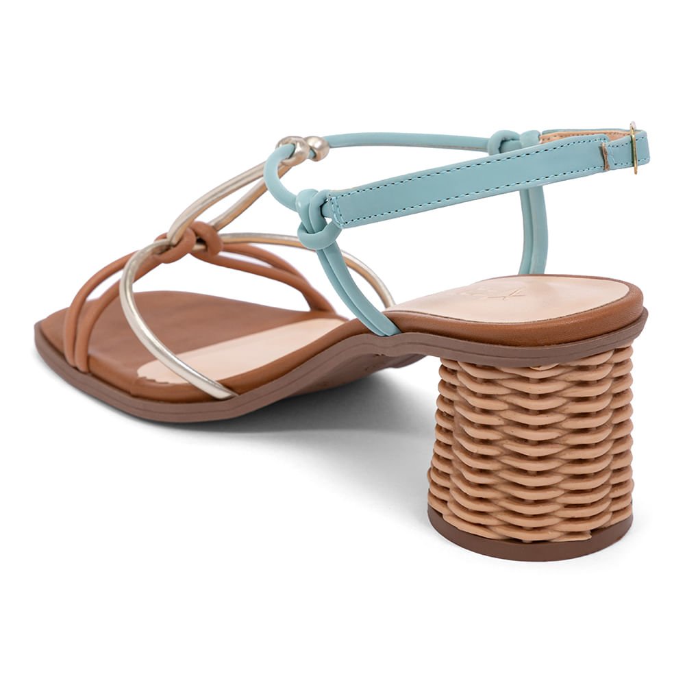 Sandália Feminina Salto Cilindro Com Tiras Metalizadas Mint Marrom/Mint 5