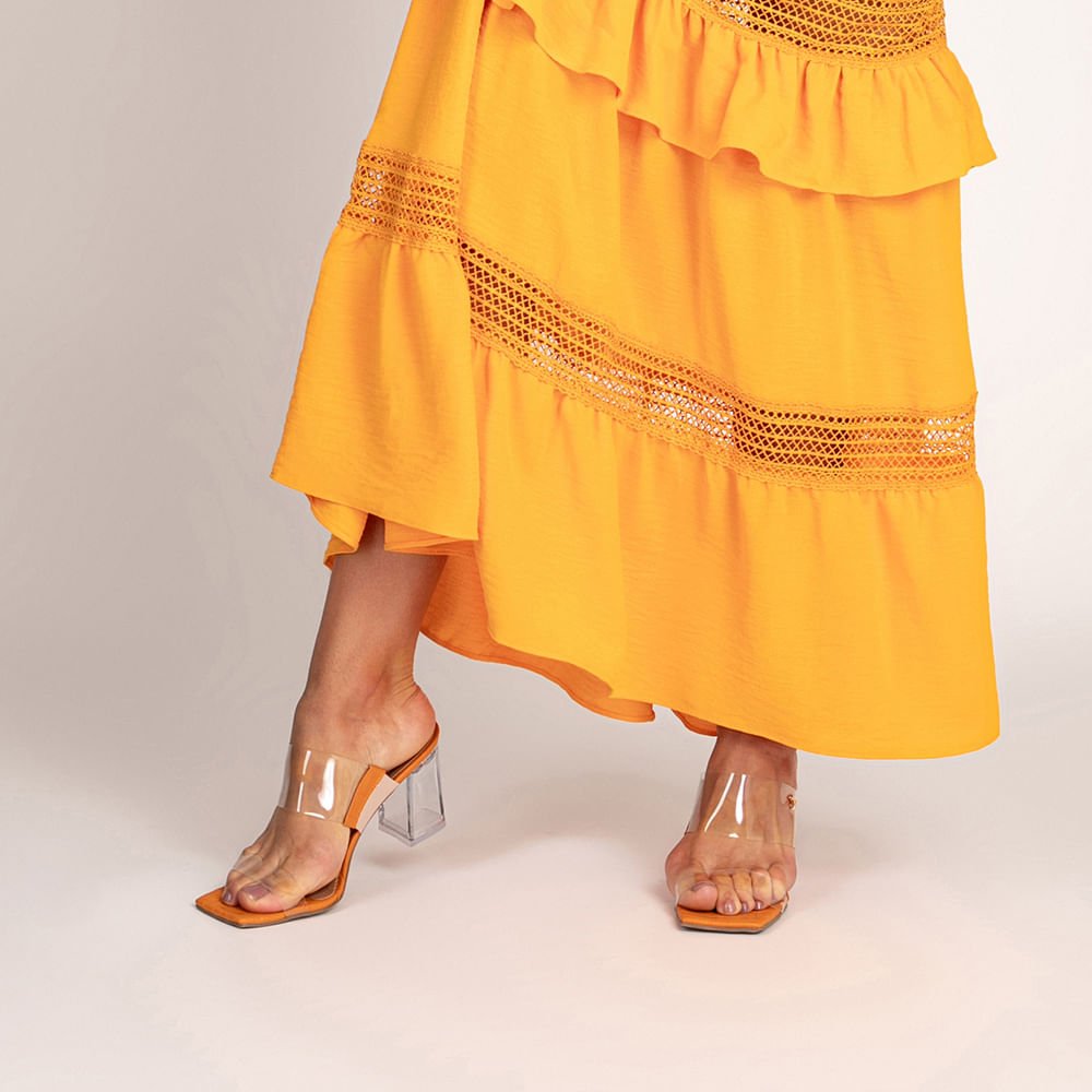 Tamanco Feminino Salto Quadrado Orange Orange 4