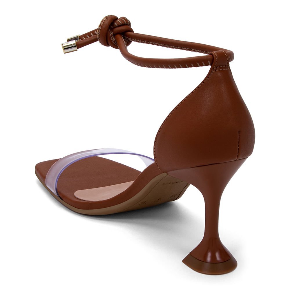Sandália Feminina Salto Fino Flare Tira Transparente  Caramelo Caramelo 2