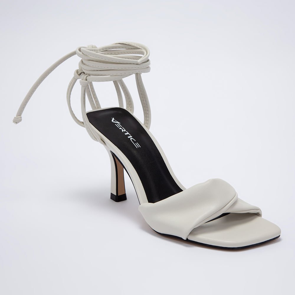 Sandália Feminina Salto Fino Amarração - Off White Off White 1