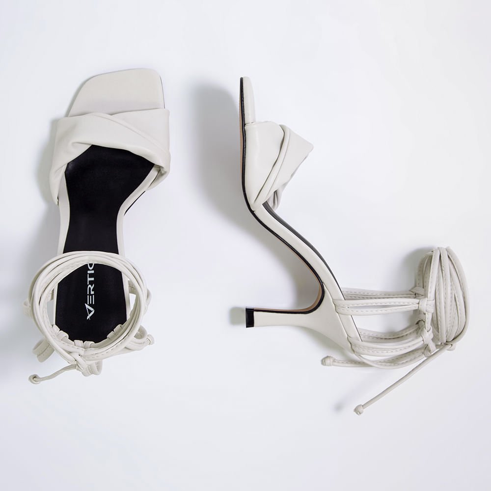 Sandália Feminina Salto Fino Amarração - Off White Off White 4