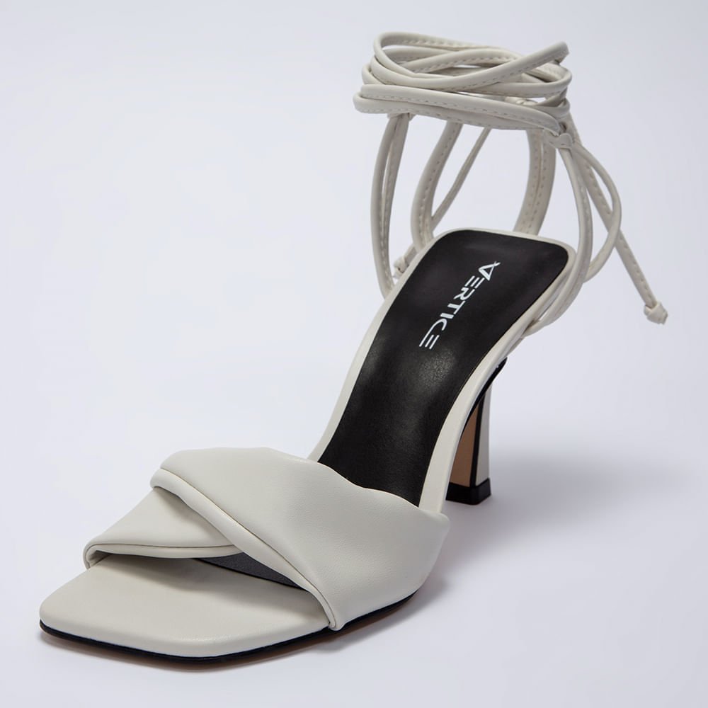 Sandália Feminina Salto Fino Amarração - Off White Off White 5