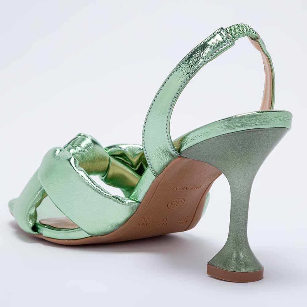 Sandália Feminina Salto Taça Metalizada Confort - Verde Verde 2