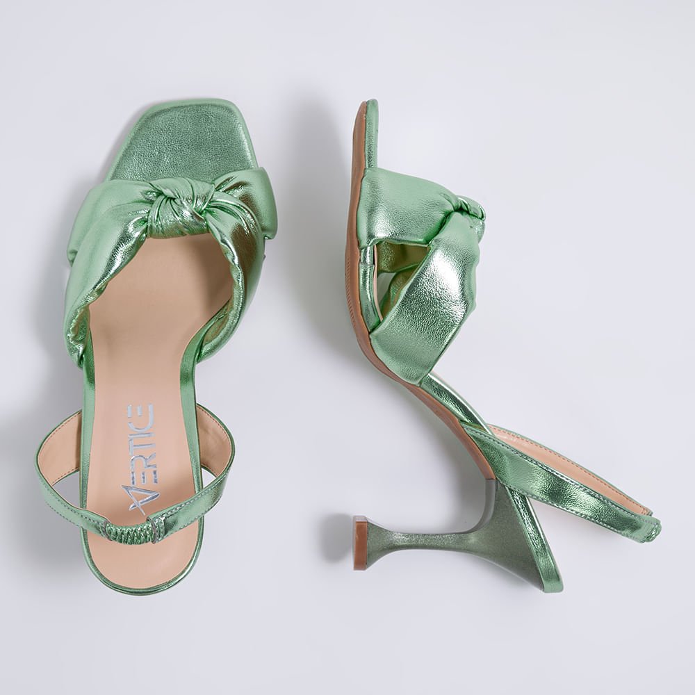 Sandália Feminina Salto Taça Metalizada Confort - Verde Verde 4