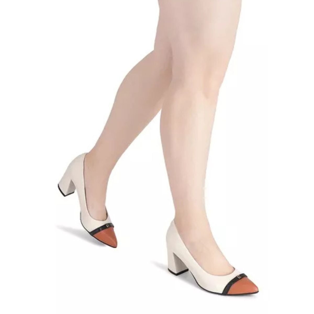 Scarpin Feminino Salto Grosso Piccadilly 745218 Off White Branco 6