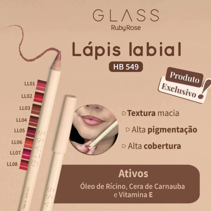 Lápis Labial Glass LL06 - Ruby Rose Ll06 2