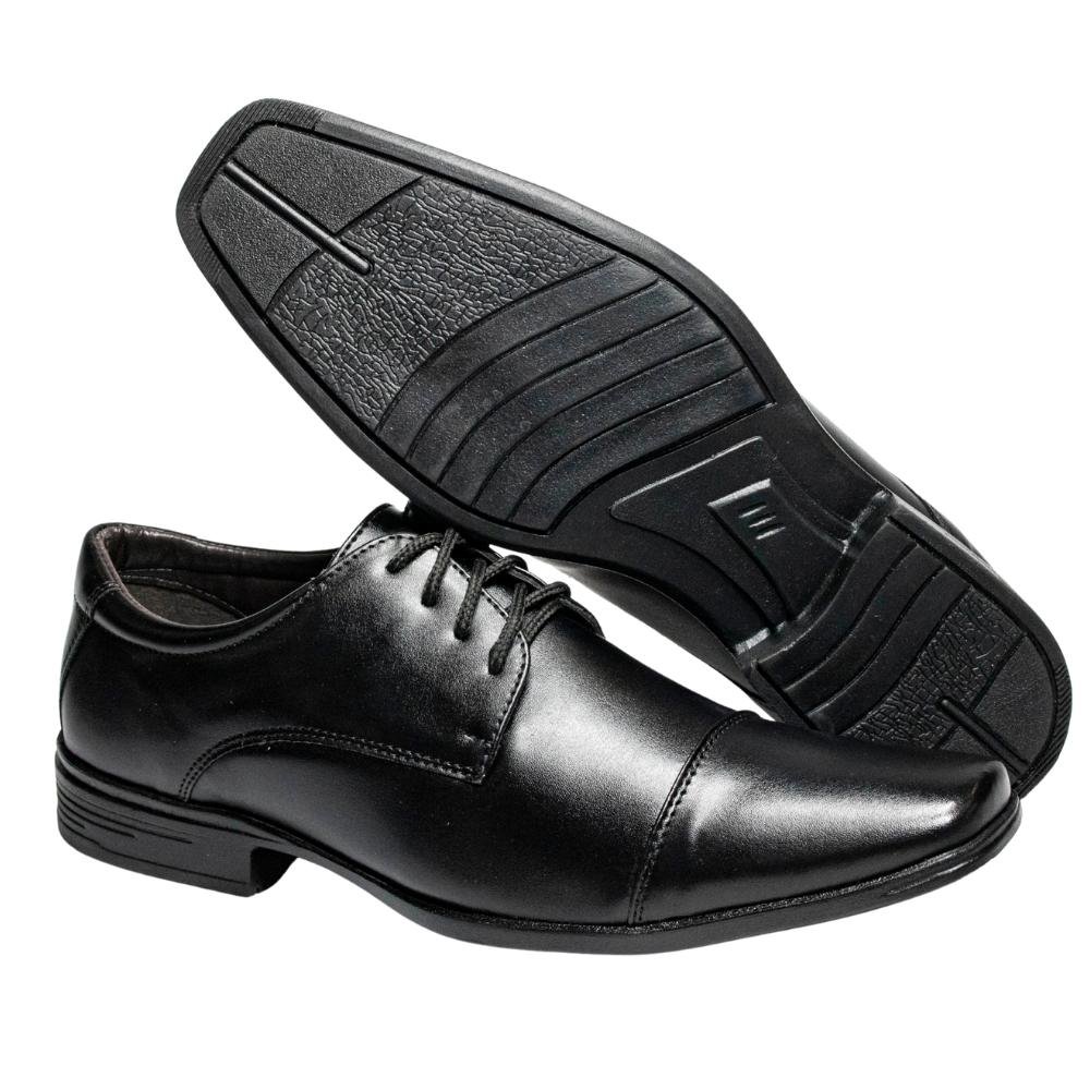 Sapato Social Masculino Cadarço Amarrar Couro Elegante Preto 3