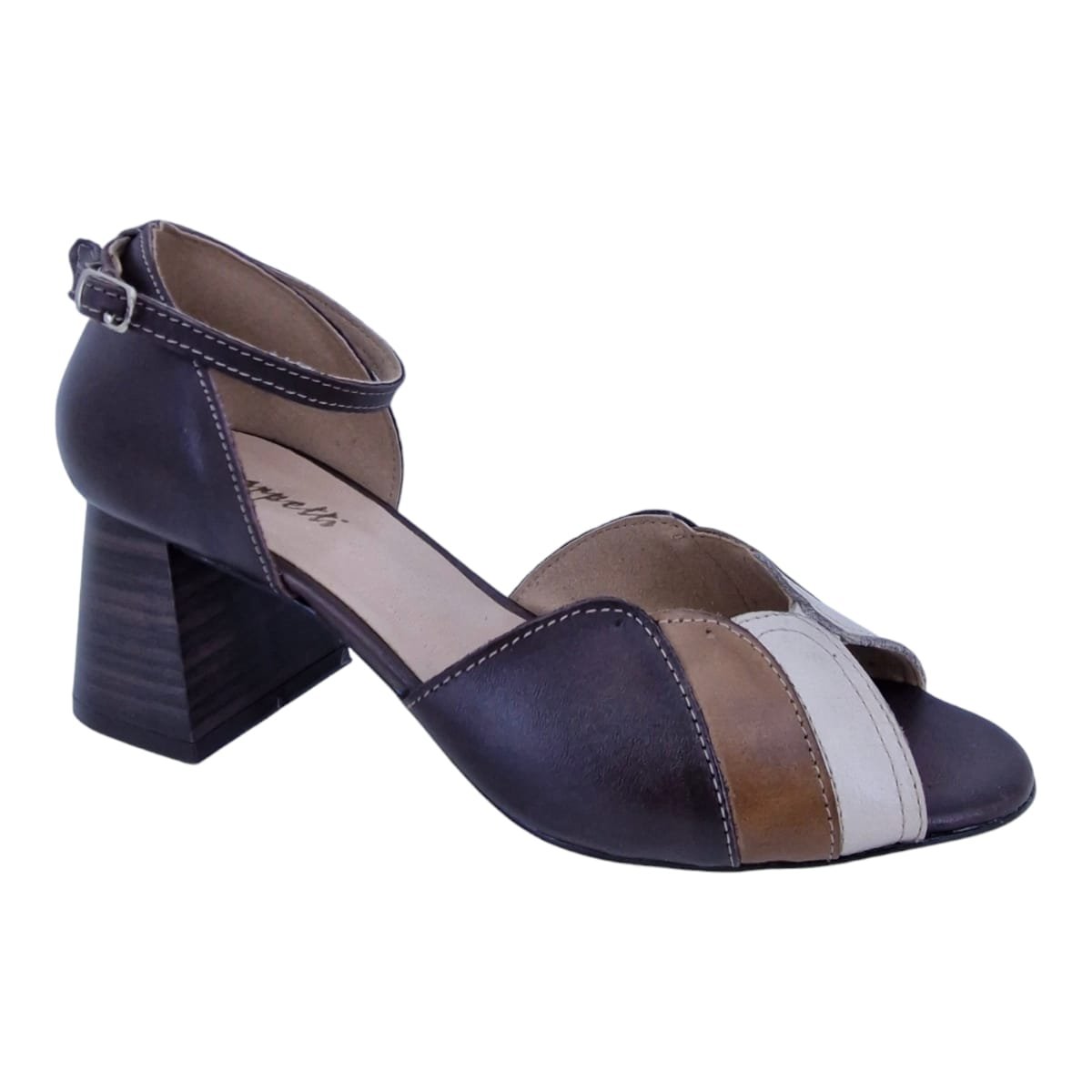 Sandália Feminina Casual Em Couro Salto Bloco Scarpetti 14006 Marrom Marrom 2